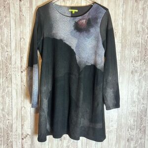 Trisha Tyler Black Abstract Print Fleece Tunic Sweater